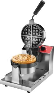 CROSSON Gaufrier Professionnel Rotatif, Gaufre Ronde en Acier Inoxydable Machine à Gaufres avec Revêtement Anti-Adhésif Contrôle de la Température et du Temps, 220V/1300W