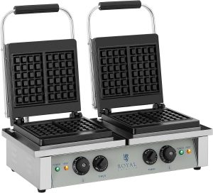 Royal Catering Gaufrier Machine à Gaufres Carré RCWM-4000-E (37x62,5x50cm, 2 x 2.000 W, gauffre 10 x 17 cm, minuterie jusqu'à 15 min, fonte et emaille)