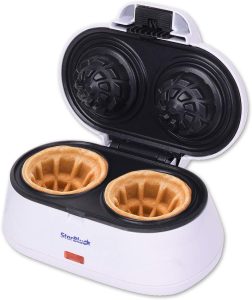 StarBlue Double Gaufrier Pour Gaufres En Forme De Coupelle, Cadeau Ideal, 220-240 V, 50/60 Hz, 1200 W, Prise UK Adaptateur De Prise Europeenne Inclus
